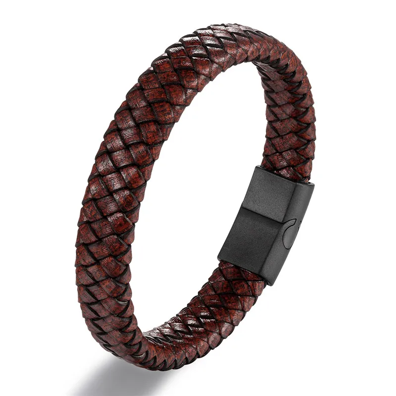MKENDN Панк мужской кожаный браслет черный нержавеющая сталь Магнитная застежка плетеный Плетеный браслет браслеты подарок для влюбленных - Окраска металла: Vintage Brown