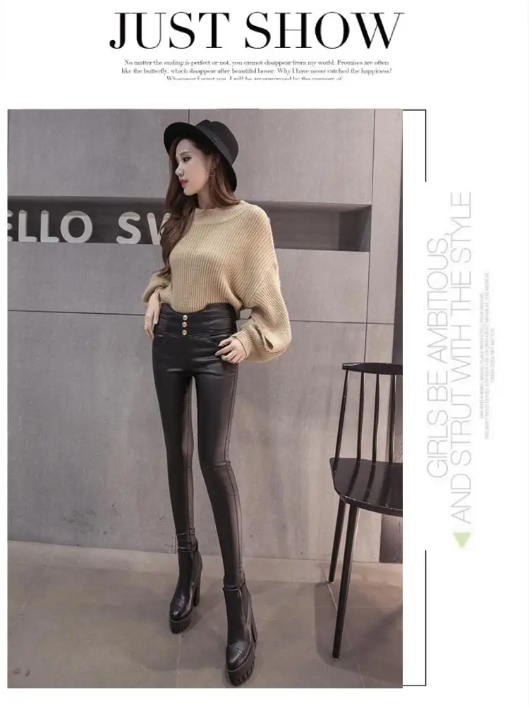 Shijia/женские штаны из искусственной кожи, черные однотонные штаны с ...