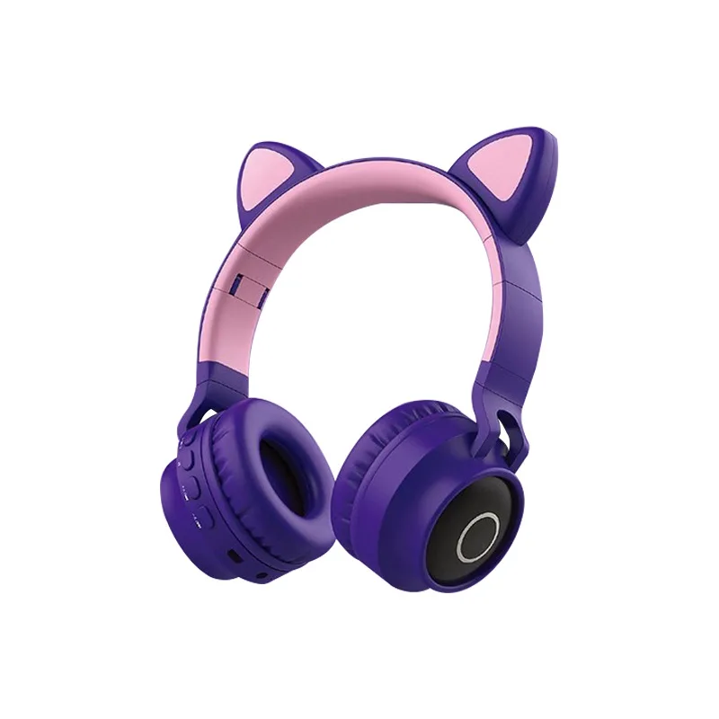 Детские наушники Bluetooth стерео кошачьи наушники мигающие светящиеся кошачьи наушники игровая гарнитура наушники 7 цветов светодиодный светильник - Цвет: Фиолетовый