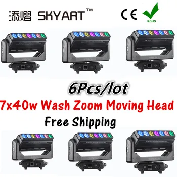 

FreeShipping 6Pcs/Lot Disco dj led light 7x40w moving head light RGBW 4IN1