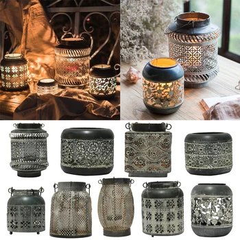 

Shabby Wrought Iron Lantern Candle Holder Candelabra Candle Lantern 9 Style