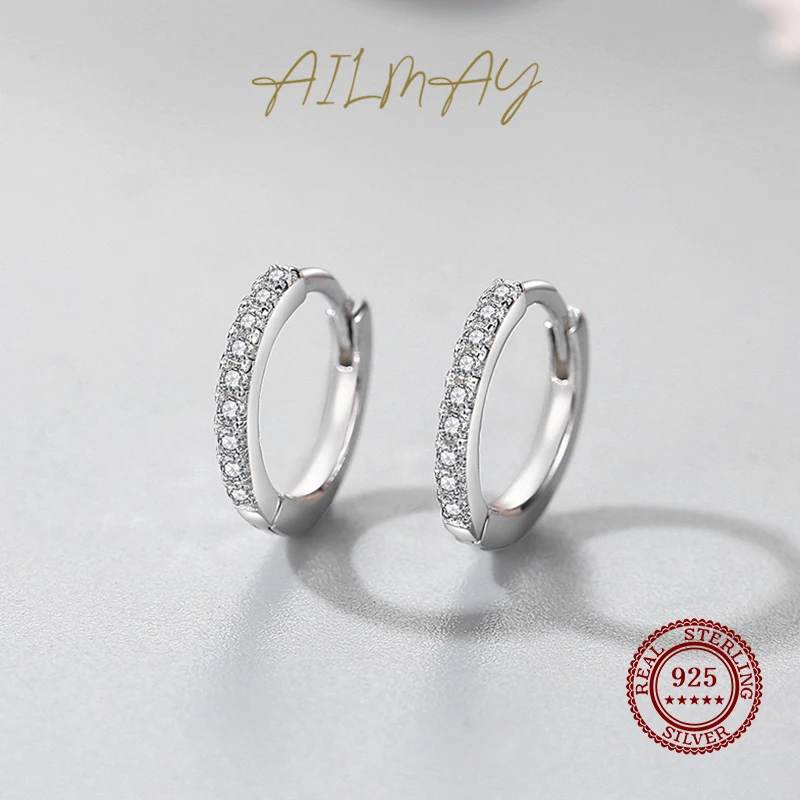 925 Sterling Silver Clear Zircon Simple Fashion Hoop Earrings For Women Girls Anti-allergy Fine Jewelry Gifts