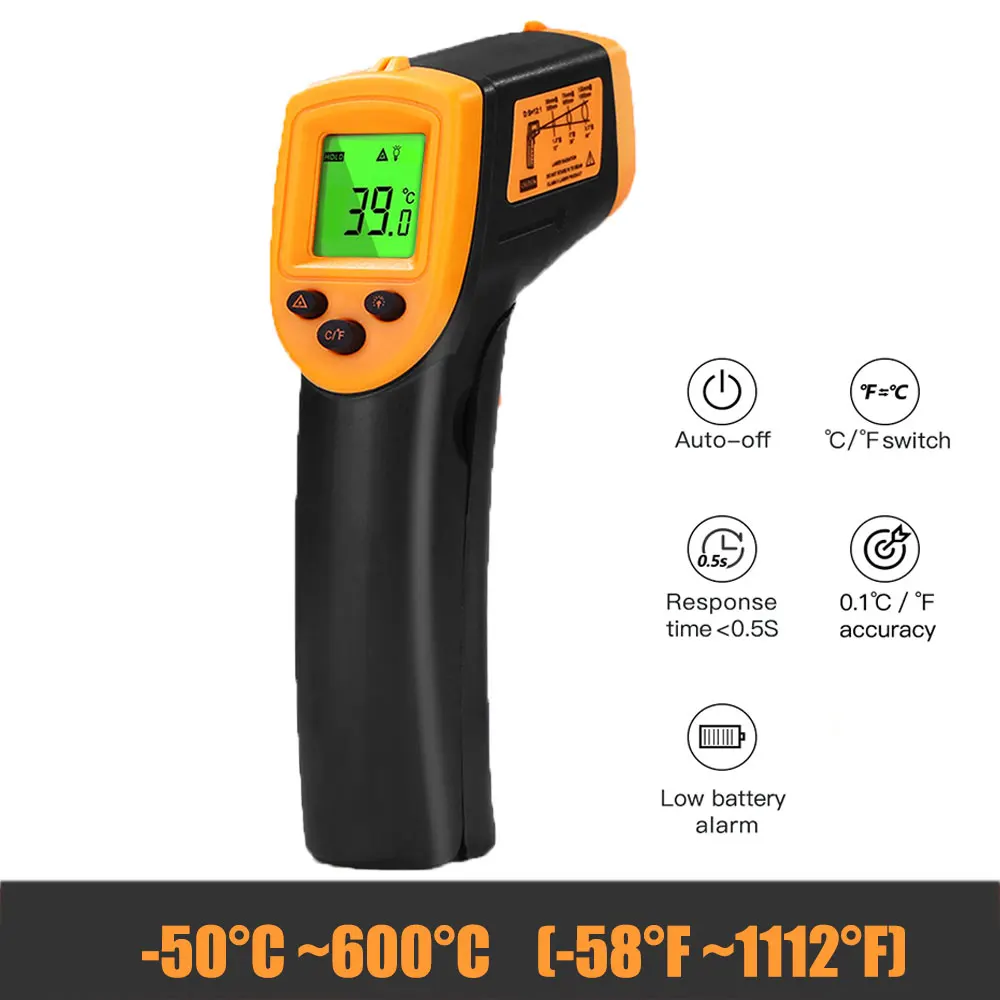 HW600 yellow Anpro Бесконтактный лазерный ЖК-дисплей ИК инфракрасный цифровой C/F выбор температуры поверхности термометр пирометр Imager - Цвет: HW600 yellow