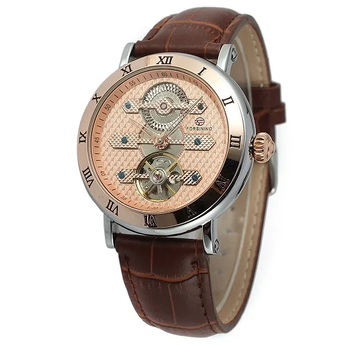 FORSINING Tourbillion модные спортивные розовые золотые часы мужские часы лучший бренд класса люкс автоматические механические часы Montre Homme - Цвет: Brown Rose Gold