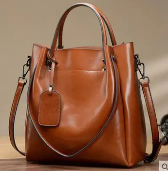 

WOMEN'S Bag Oil Wax Cowhide Messenger Bag Genuine Leather Shoulder Women's Hand Large Bag