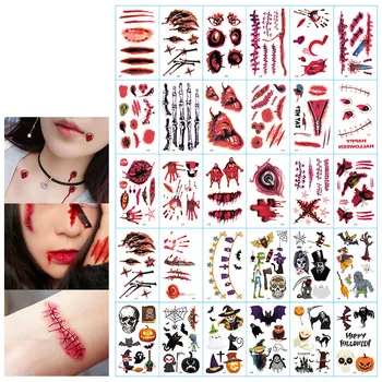 

10 Sheets Vampire Scar Temporary Tattoo Sticker Arm Fake Tattoo Sticker Body Paint Waterproof Transfer Fake Tattoo for Halloween