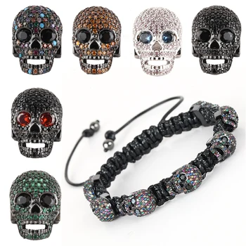 

Spacer Beads for Jewelry Making Supplies Vintage Gold Gothic Skull Beads Diy Bracelet Accessories Copper Mosaic CZ Wholesale