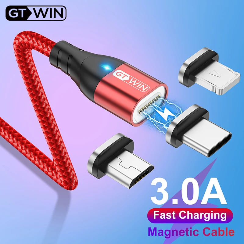 Магнитный USB-кабель GTWIN 3A для iPhone зарядное устройство USB Type C кабель быстрой