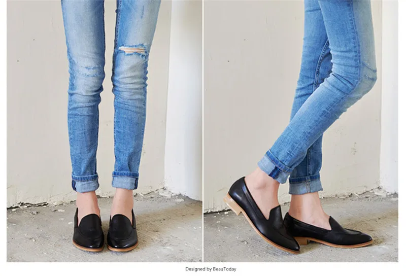 Spring Summer Genuine Leather Women's Loafers New Fashion Pointed Toe Women's Flats Oxfords Singles First Layer Leather Brogues (4)