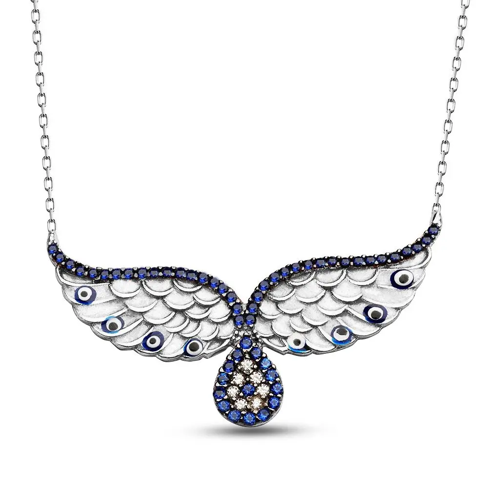 

Angel Wing Drop Evil Eye Silver Necklace