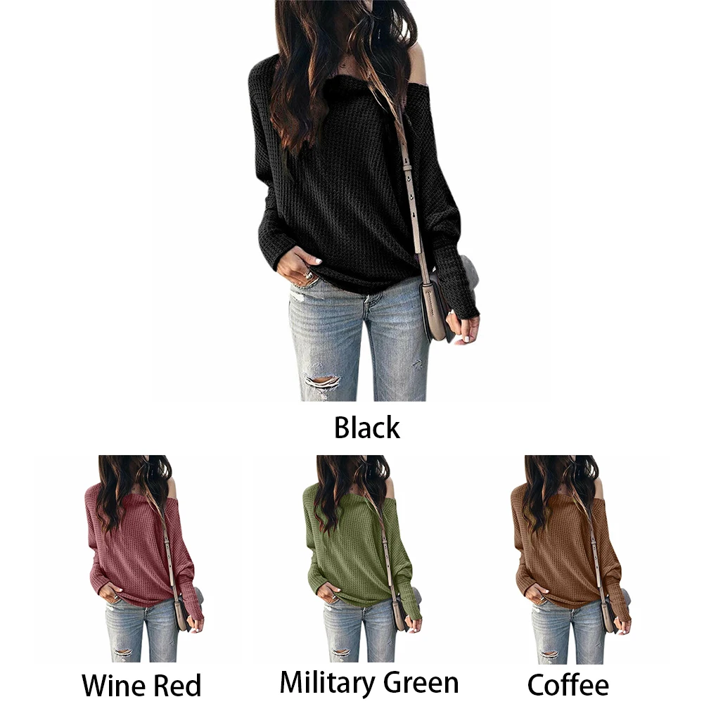Мягкая однотонная верхняя одежда для дома и шоппинга, повседневный облегающий офисный Повседневный свитер из смесового хлопка с открытыми плечами и рукавами-фонариками для женщин