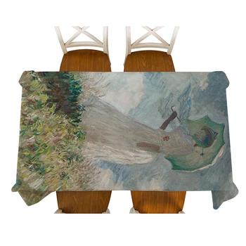 

Monet-Woman holding umbrella looking left painting Waterproof Linen Tablecloth Thick Rectangular Dining Table Tea Table Cloth