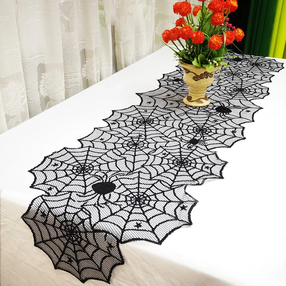 

1pcs Net Tablecloth 46x183cm White Black Solid Color For Halloween Festival Party Table Cover Round Table Cloth Home DIY Decor