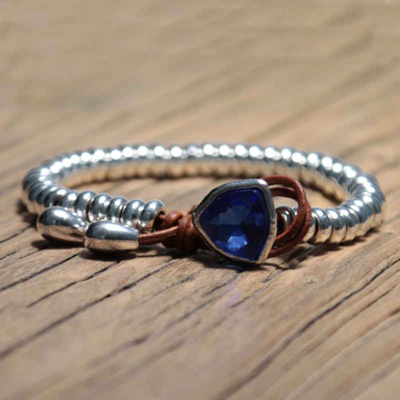 New Fashion Handmade Rope Bracelet Women Men Luxury Crystal Braslet Friendship Brazalete Vintage Silver Punk Braslet Pulseira - Окраска металла: Blue
