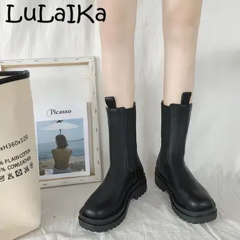 

2020 Women Chunky Heel Ankle Boots Woman Shoes Spring Brand Designer Chelsea Boots Female Platform Boots Fashion 4 Cm Size 35-40