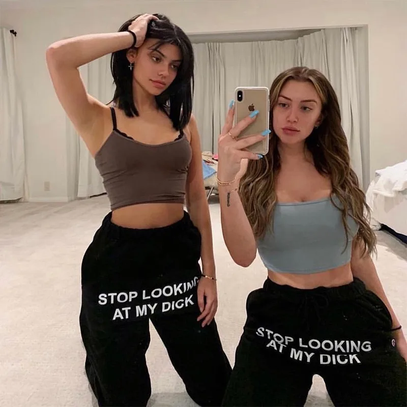 

2020 Spring and Autumn Women's Chic Sweatpants Letter Sweatpants Female Joggers Trend Hip Hop Fashion High Waist Pants