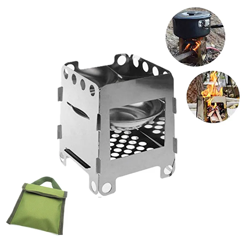 Outdoor Camping Wood Stove Foldable Stainless Steel Alcohol Stove Outdoor Cooking Camping Folding Pocket Wood Stove Suitable F