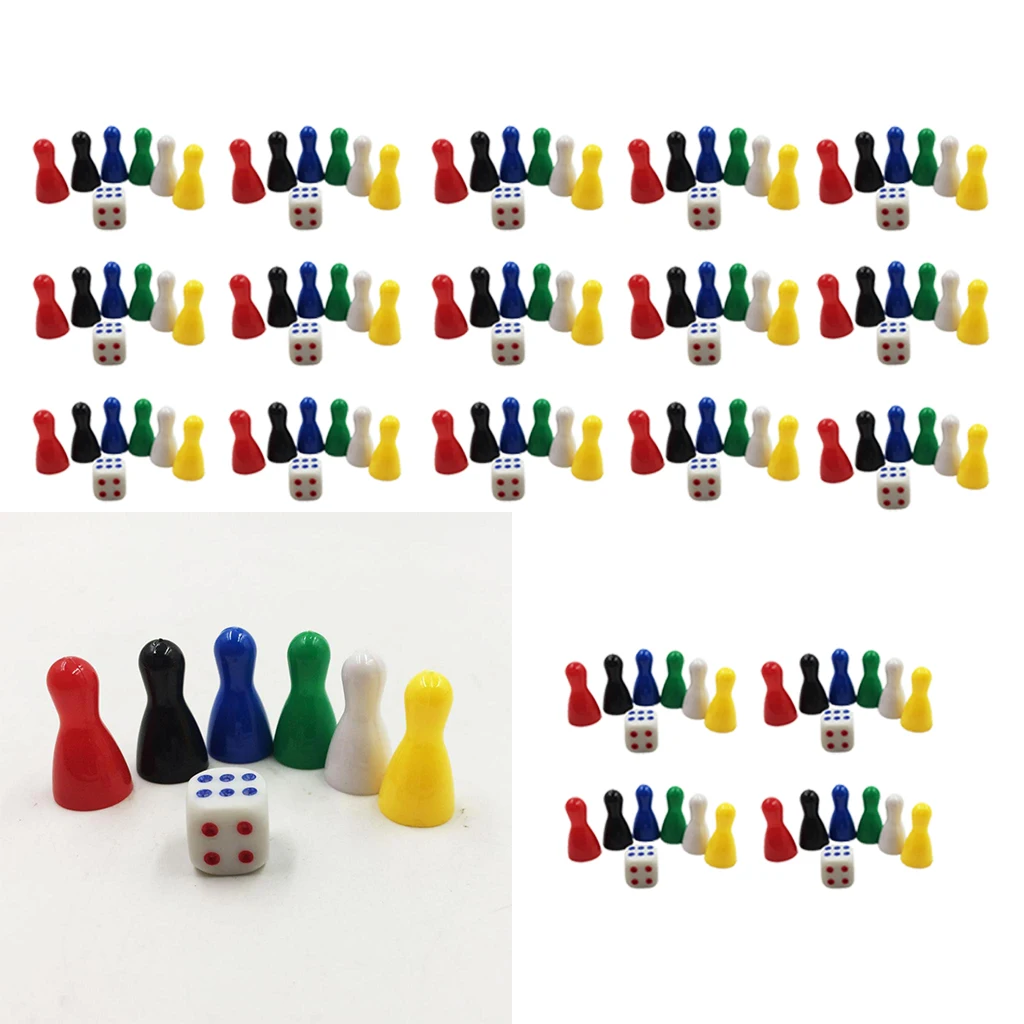 120 Pcs Colorful Pieces Pawn Chess Plastic Pieces &20 Pcs Dice Set for Board Card Games