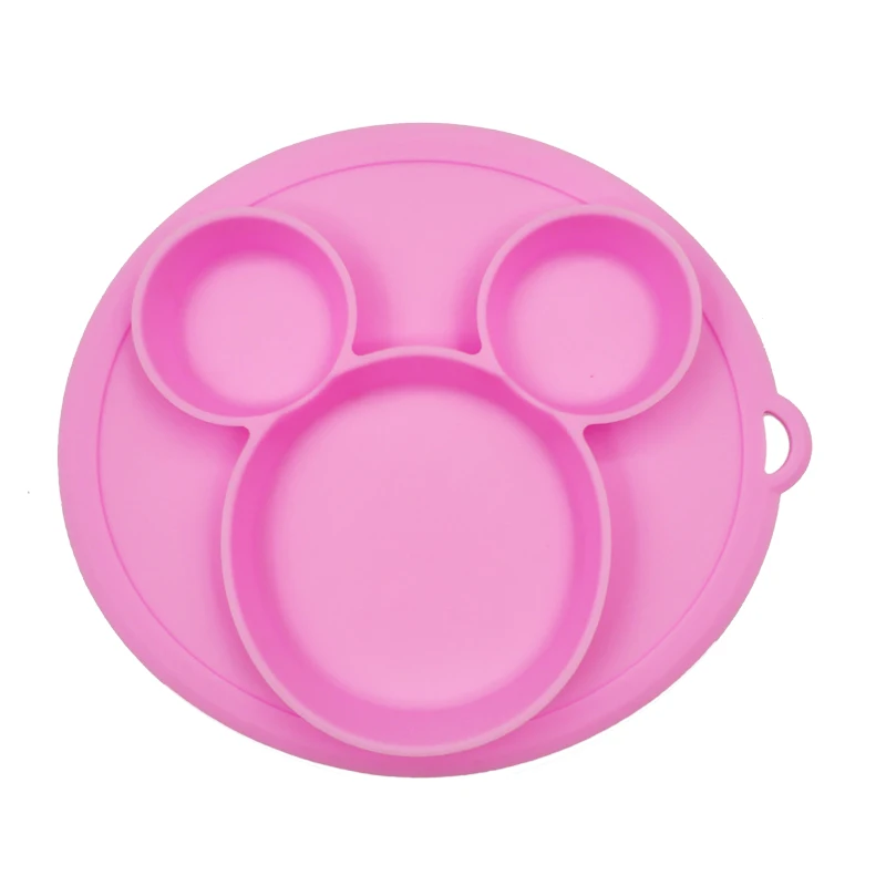 Pink Plate Детская безопасная силиконовая обеденная тарелка, милая мультяшная детская посуда, присоска, тренировочная посуда для малышей, миски для кормления детей - Цвет: Pink Plate