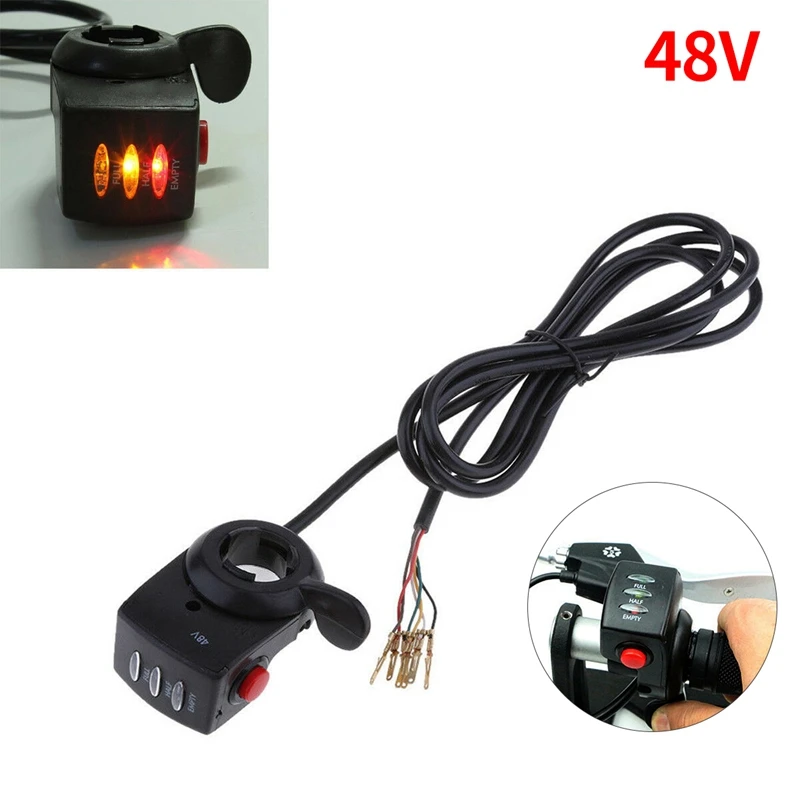 Speed Control Thumb Throttle Grip for Scooter Ebike Electric Bicycle with on Off Button and Battery Power Indicator-48V |