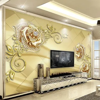 

Custom Photo Wallpaper 3D Stereo Luxury Golden Flower Jewelry Murals Living Room TV Sofa Bedroom Home Decor Wall Painting Fresco
