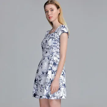 

Printed Dress Women Elegant Fashion White A-Line Office Lady High Quality Free Shipping