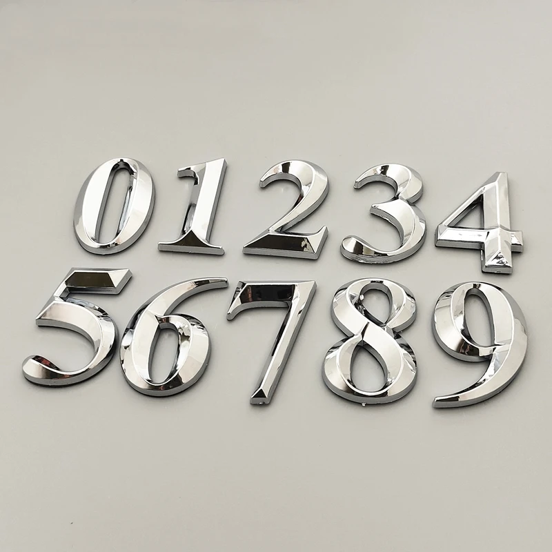 House Number Stickers 3D Self Adhesive Door Plate Sign Digits Apartment Hotel Office Door Address ABS Plastic Label 5cm Silver