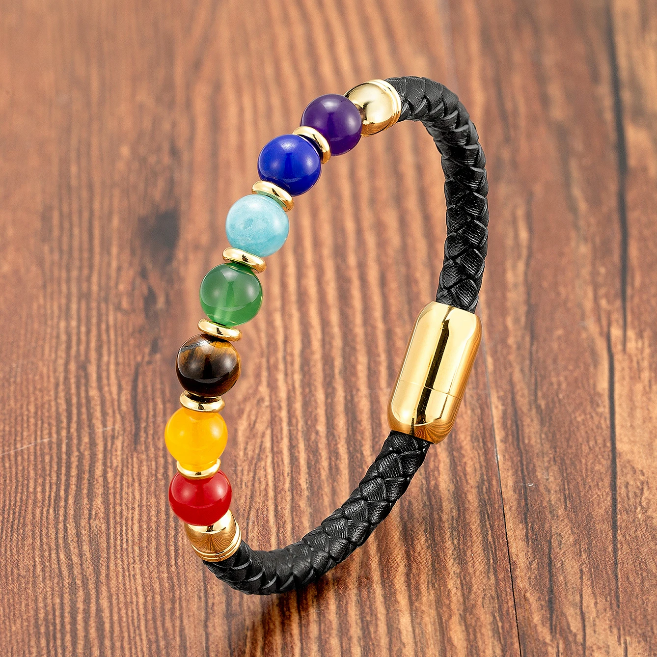 Yishucha, chakra pulseira para mulher, redondo, pulseira de pedra natural, preto, corrente de corda de couro, neutro, pulseira de casal, yoga jóias