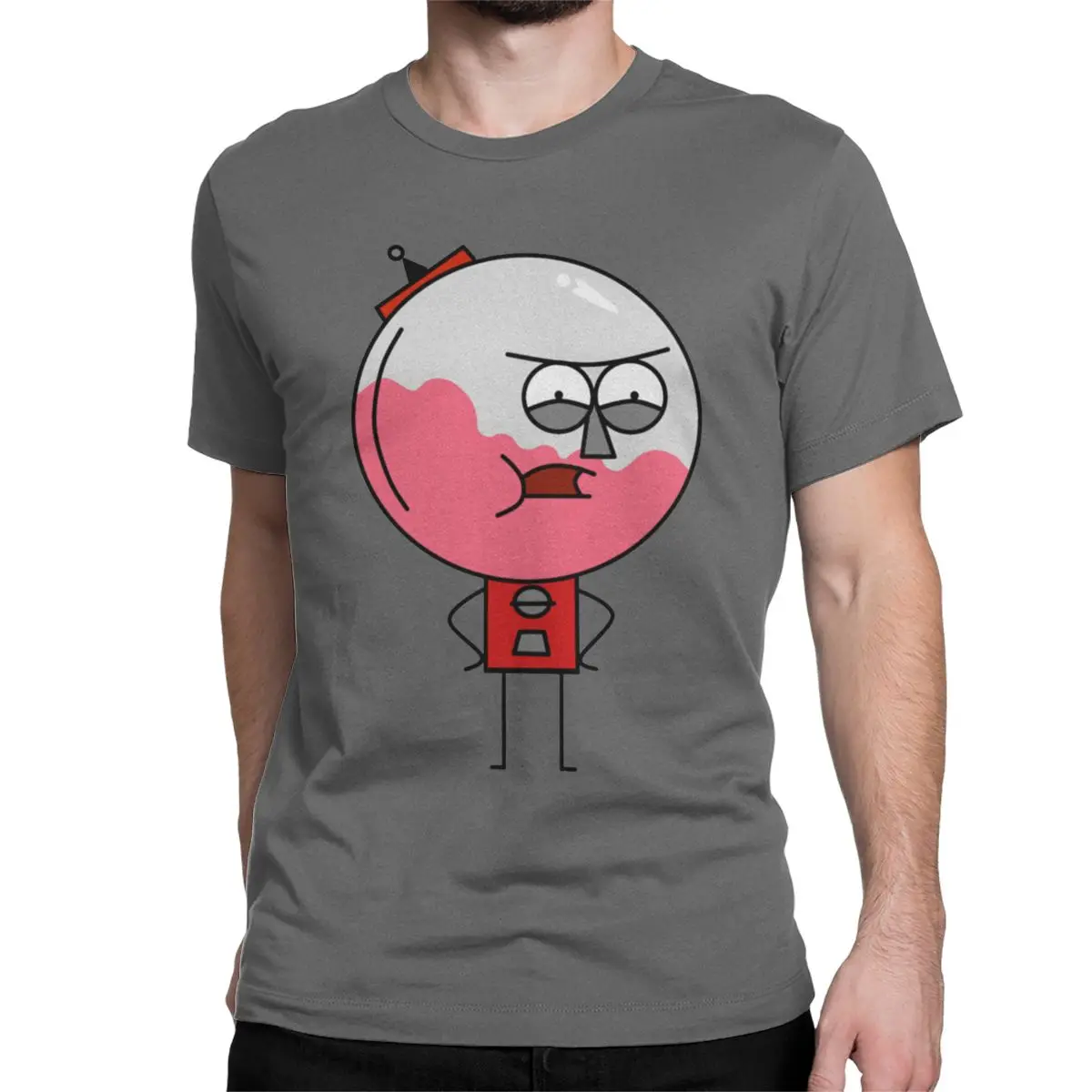 Мужская футболка Benson с обычным шоу, мультяшная футболка Rigby Mordecai Skips Muscle Man из чистого хлопка, винтажные футболки с коротким рукавом, 5XL, 6XL, футболка - Цвет: Темно-серый