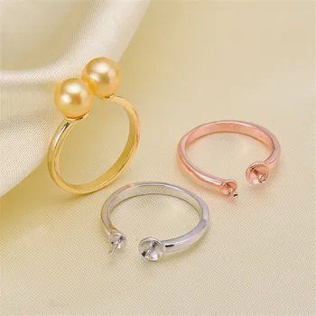 

Classic Rings Mounting Beads Resizable Design Rings Base 925 Silver Pearl Rings Settings Women DIY Pearl Ring Accessory No Pearl
