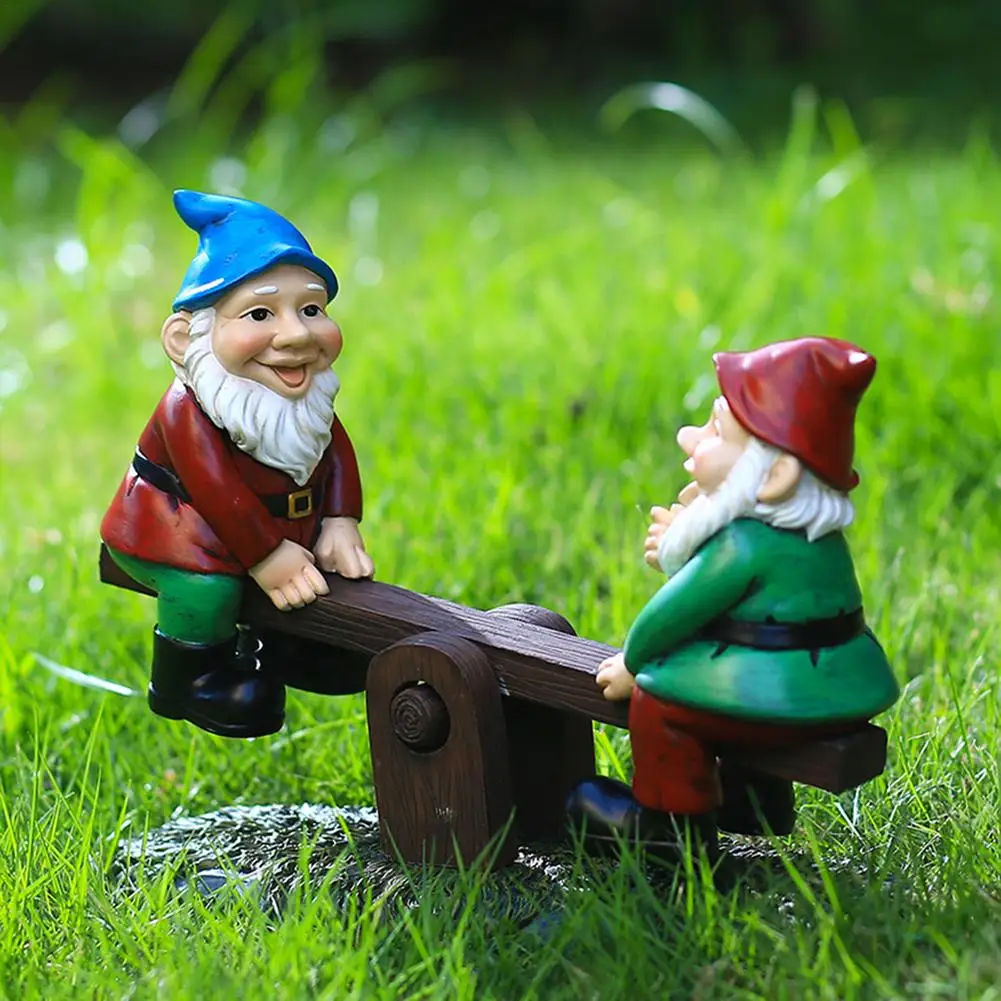 Figurines de nains de jardin en résine, Figurines de balançoire, décoration d’extérieur, amusantes — vue 2