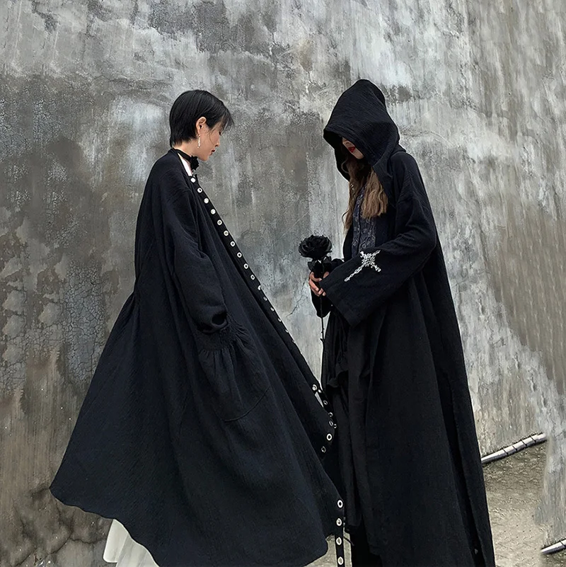 price cut LANMREM Black V-neck Long-sleeved Pocket Iron Round Hole Strap Loose Plus Women Jacket Simple Fashi