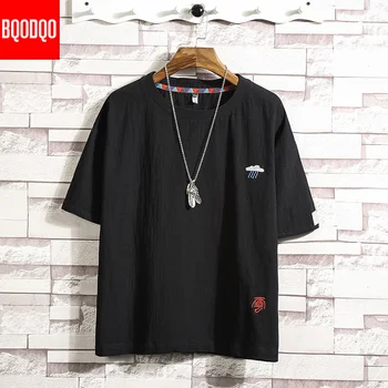 

Black Funny Embroidery Pattern Fitness Tshirt Men White Oversized Hip-hop Casual T-shirt Male Summer Streetwear Harajuku T shirt