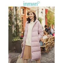 INMAN, зима, Новое поступление, однотонное теплое женское пуховое пальто с открытыми плечами и рукавами в полоску