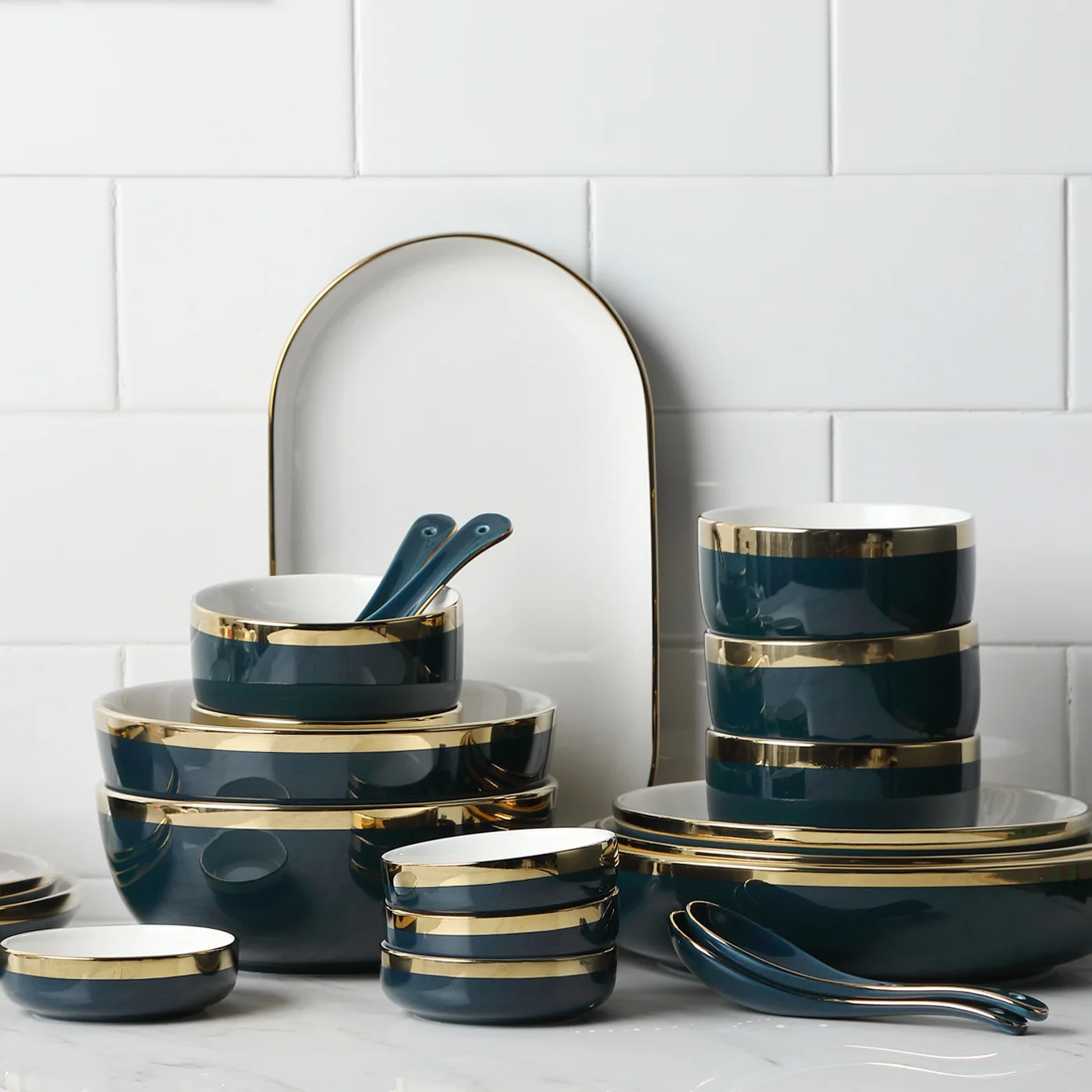 

Dishes Set Phnom Penh Ceramic Tableware Plate European Style Steak Plate Rice Bowl Soup Bowl Household Dish Plates