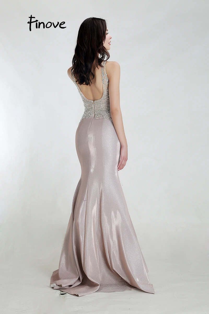 Finove Prom Dresses Sexy V Neck Reflective Dress Beading Crystal Sequin Long Length Mermaid In Women' Dresses Plus Size