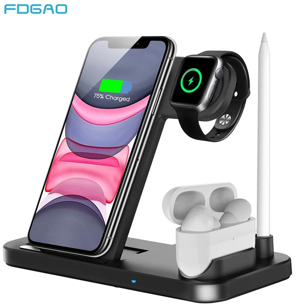 

FDGAO 10W Qi Fast Wireless Charger Station For Airpods pro Apple Watch 5 4 3 2 Charging Dock Stand For iphone X XR XS 11 Pro Max