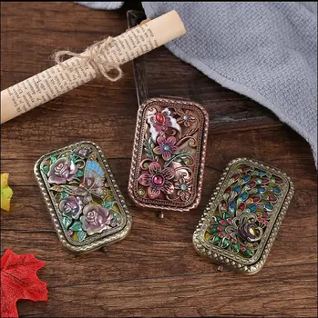 

retro square double faces metal hand mirror with magnify packet mirror vintage mirror makeup mirror for girl gift J069 J034