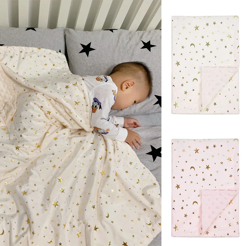 Couvertures Minky pour bébés et tout-petits, couette lune et étoile  souriantes, couverture douce pour enfants, housse d'emmaillotage,  courtepointes de literie, 75x120cm