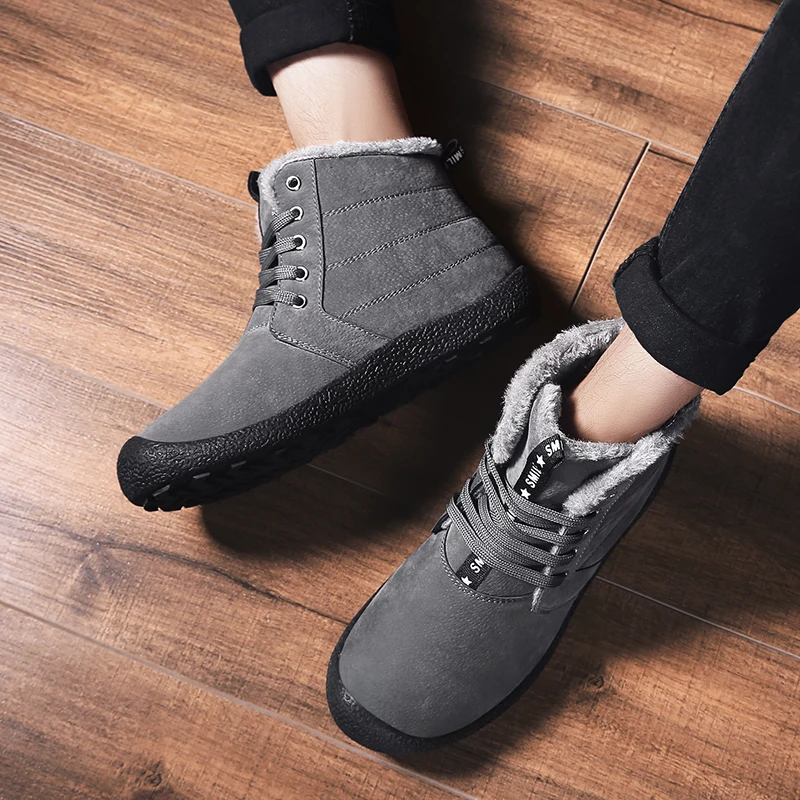Tanie Męskie Plus futrzane buty do chodzenia oryginalne skórzane zimowe ciepłe męskie tenisówki śnieżne antypoślizgowe poręczne gumowe odkryte boso botki