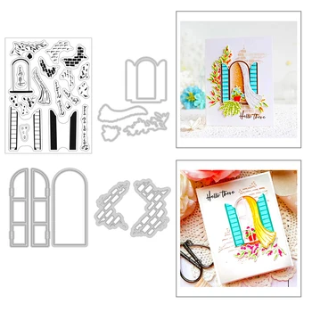 

2020 Hot Pop Up Window Curtain Background Brick Wall Flower Pot Stamps and Metal Cutting Dies Foil Scrapbooking For Card Making