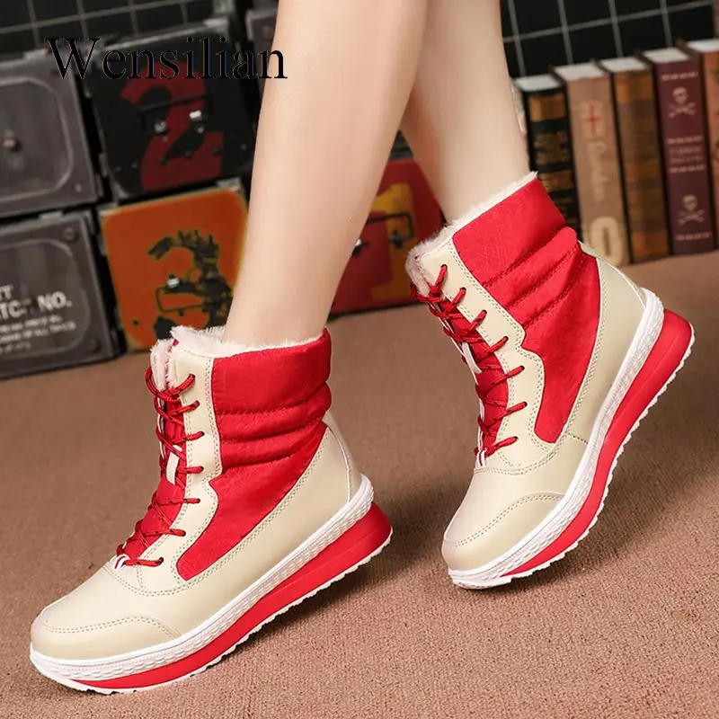 

Winter Boots Women Fashion Snow Ankle Boots Ladies Lace-up Platform Shoes Warm Wedges Shoes Waterproof Botas Mujer Invierno 2019