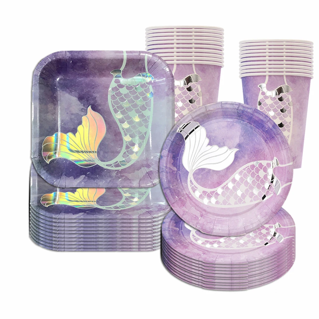 Stoviglie Usa E Getta Coda Di Sirena Piatti Di Sirena Creativi Sotto Il Mare Tazze Di Sirena Sirenetta Ragazze 1 ° Compleanno Festa Dec