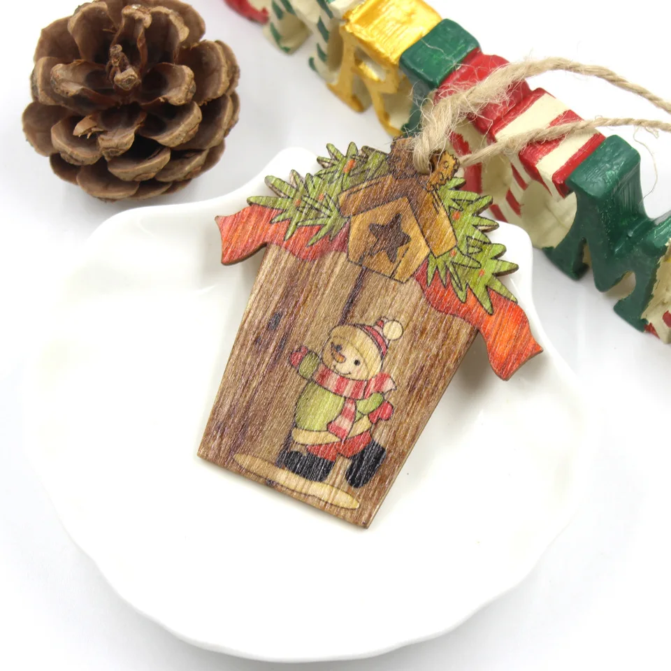 3pcs Style 1 snowman 3 шт./партия, рождественские деревянные DIY подвесные украшения, рождественские украшения для дома, Новогодние Детские подарки, Natal Navidad Decoracion - Цвет: 3pcs Style 1 snowman