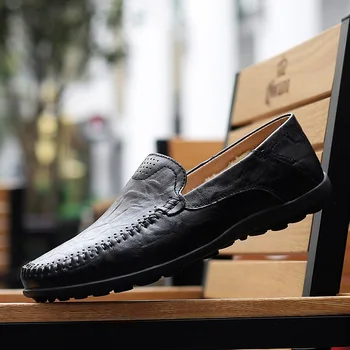 

Buty Meskie Leather Shoes Men Leather Summer Casual Black Brown Slip-on Driver Chaussure Homme