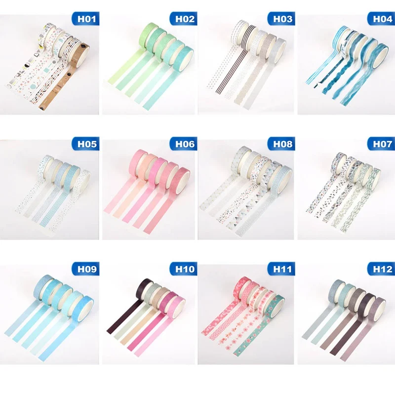 5Pcs/Set Grid Washi Tape Cute Decorative Adhesive Tape Print Masking Tape For Stickers Scrapbooking DIY Stationery Tape