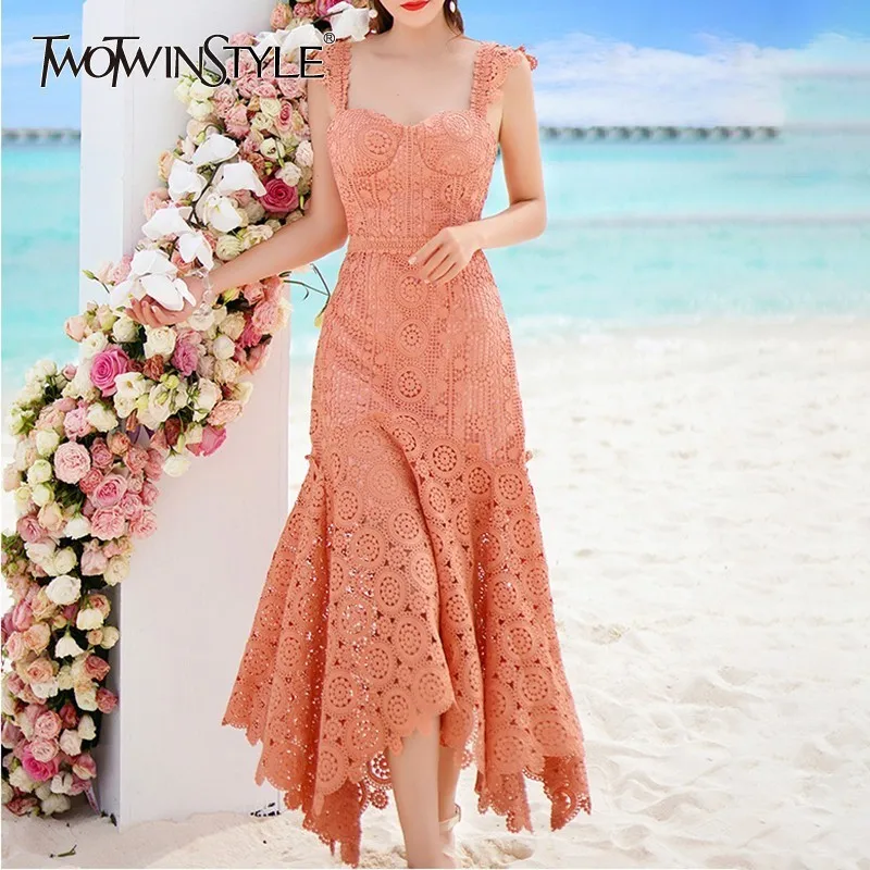 Женское пляжное платье TWOTWINSTYLE летнее асимметричное длинное на бретельках без