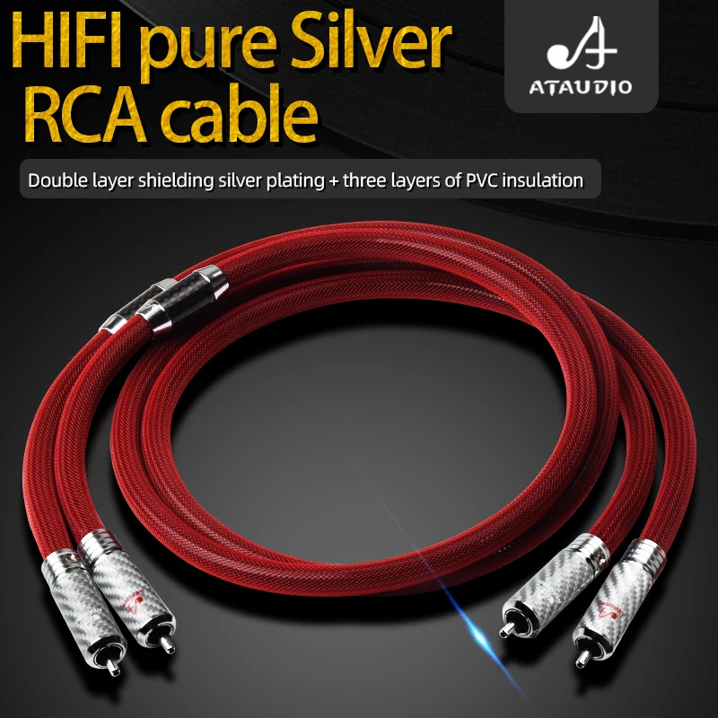 Кабель ATAUDIO HIFI rca-rca 6N чистый серебристый кабель RCA Hi-end 2RCA Папа-папа аудиокабель для