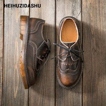 

Oxford shoes women Brown lace up Bullock Tassel Flat shoes women 2019 Autumn fashion British style vintage Non-slip women shoes