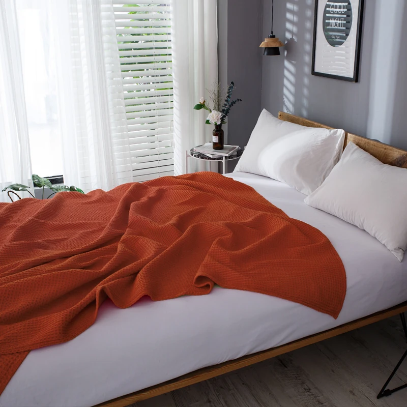 

PHF 100% Cotton Waffle Throw Blanket Bedspreads Christmas Decorations For Home Comfy Portable Travel All-Season Skin-friendly